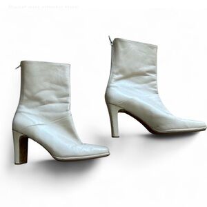 Cream/beige Brazilian leather mid calf heeled boots